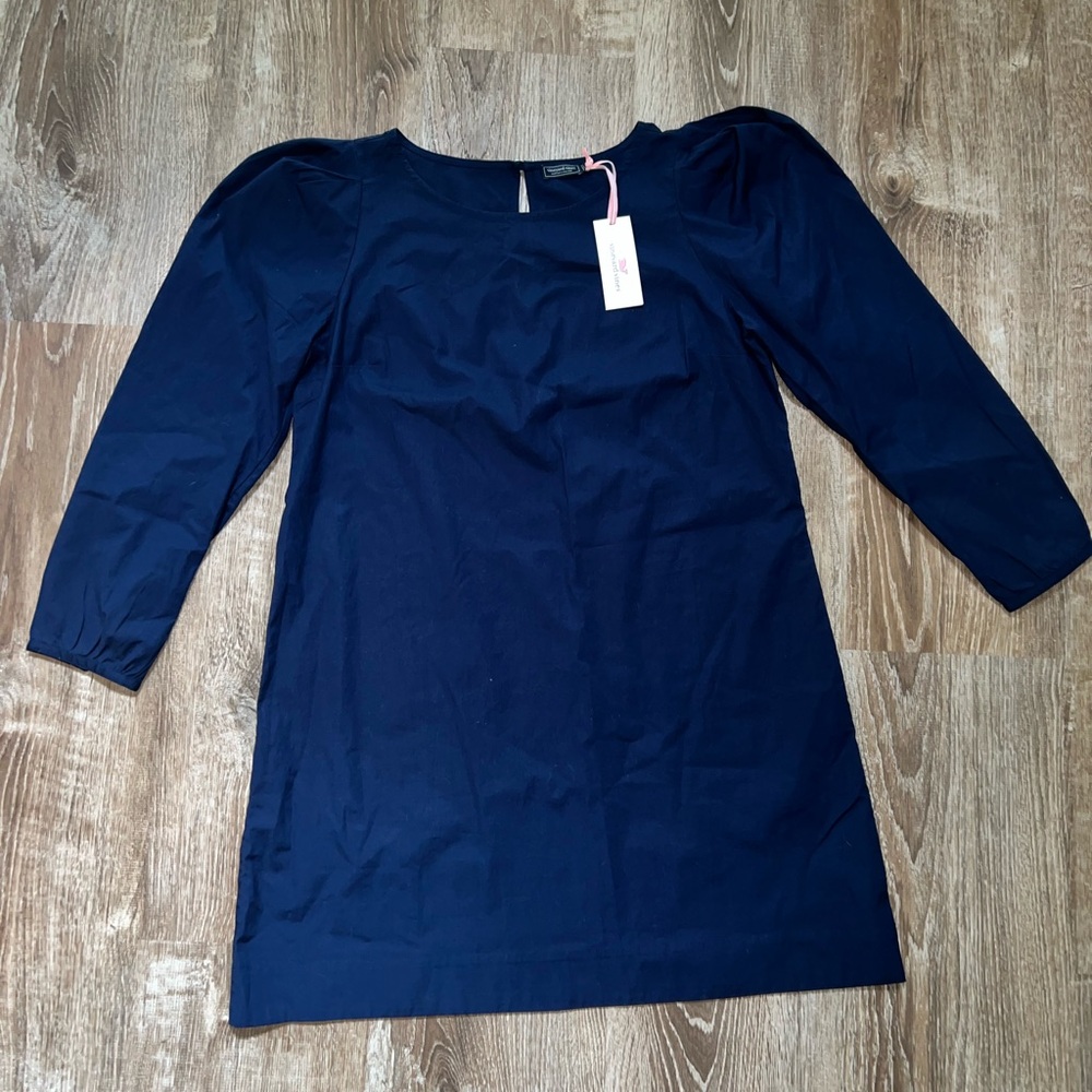 Vineyard Vines Women's Puff Sleeve Poplin Dress Navy Large NEW